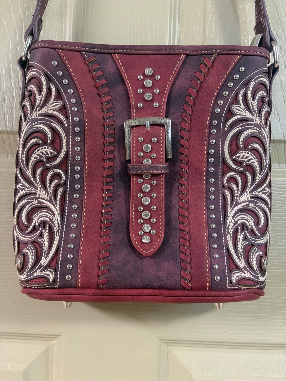 Montana West Purple and Burgundy Leather Crossbody Purse